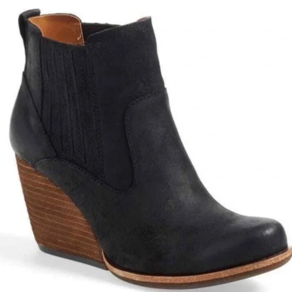 Kork-Ease Verdelet Black Suede Wedge Bootie 8 - Picture 1 of 9